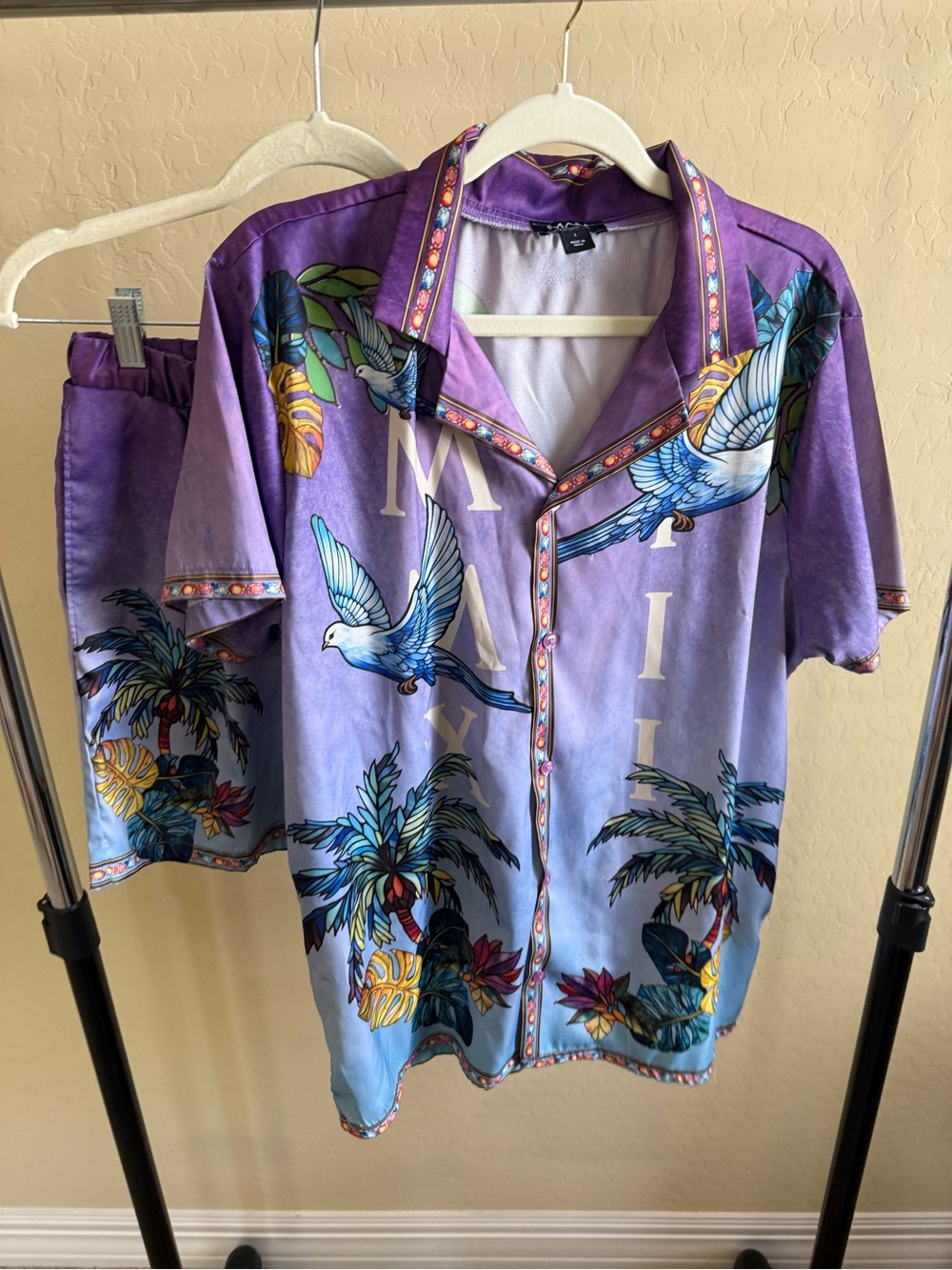 Men’s Purple Tropical Print Shirt - Set